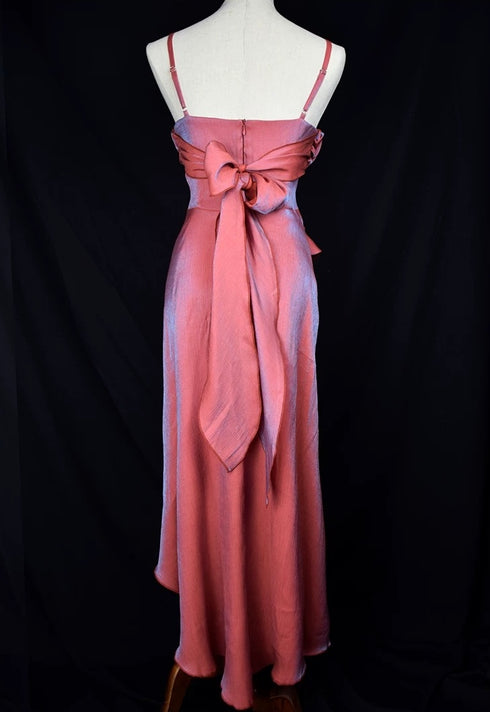 Pink Gold Evening Gown Dress with Bow Detail - Maxi Evening Dress Plus Size